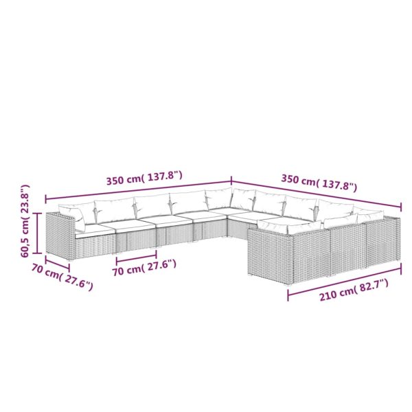 1 Loungeset Met Kussens Poly Rattan - Afbeelding 7