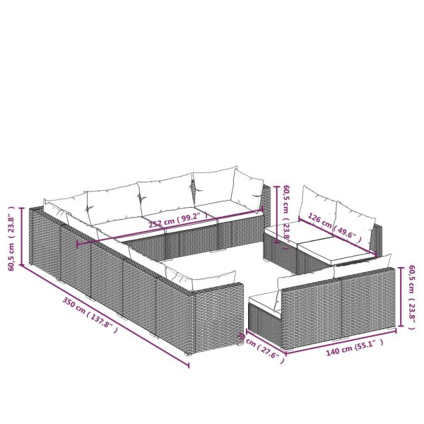 12-Delige Loungeset Met Kussens Poly Rattan - Afbeelding 7