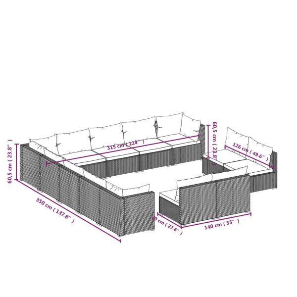 13-Delige Loungeset Met Kussens Poly Rattan - Afbeelding 7