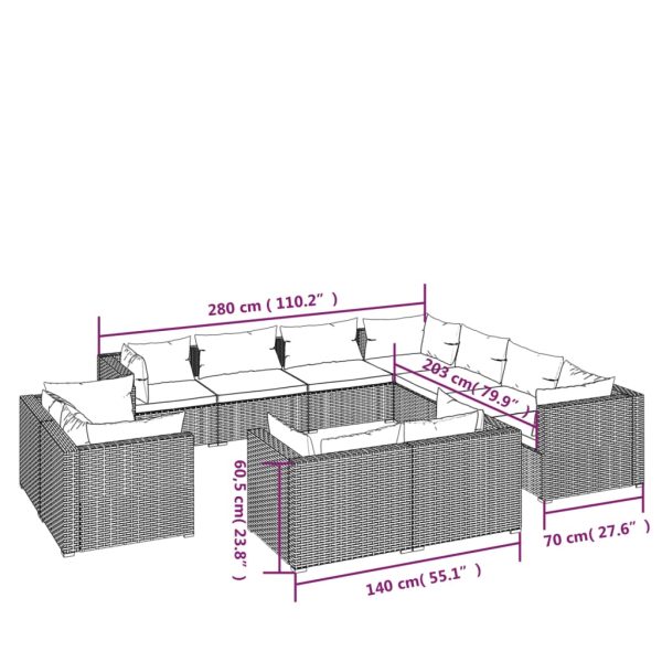 1 Loungeset Met Kussens Poly Rattan - Afbeelding 7