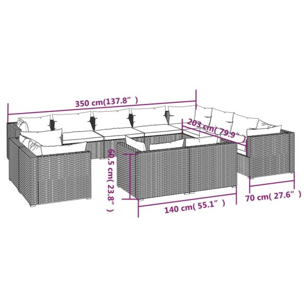 12-Delige Loungeset Met Kussens Poly Rattan - Afbeelding 7