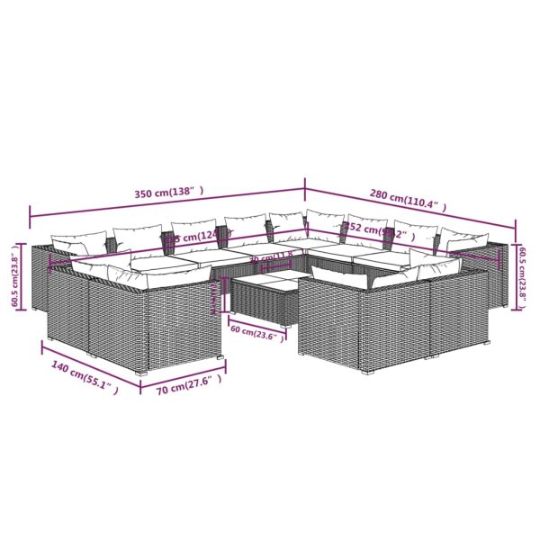 13-Delige Loungeset Met Kussens Poly Rattan - Afbeelding 9