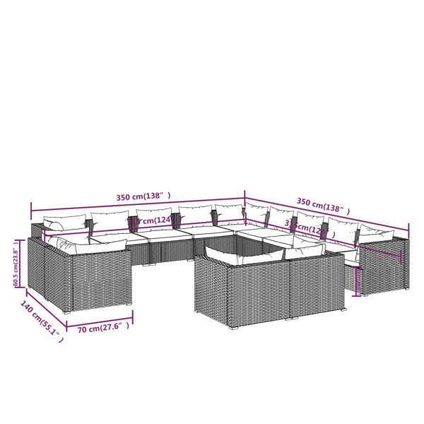 13-Delige Loungeset Met Kussens Poly Rattan - Afbeelding 7