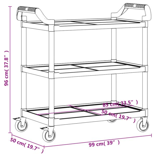 Trolley 3-Laags Aluminium - Afbeelding 9