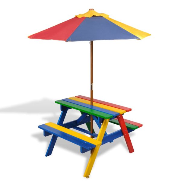 Picknicktafel Voor 4 Kinderen Met Parasol Massief Vurenhout - Afbeelding 13