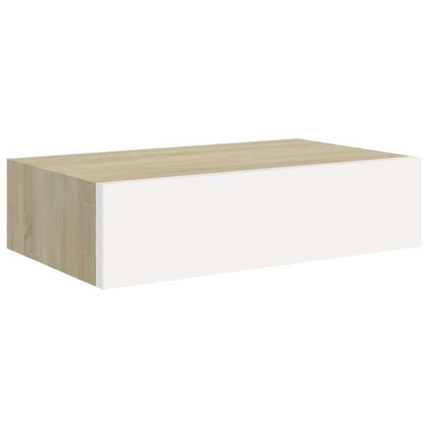 Wandschap Met Lade 40X23,5X10 Cm Mdf Kleurig En Eiken En Wit - Afbeelding 2