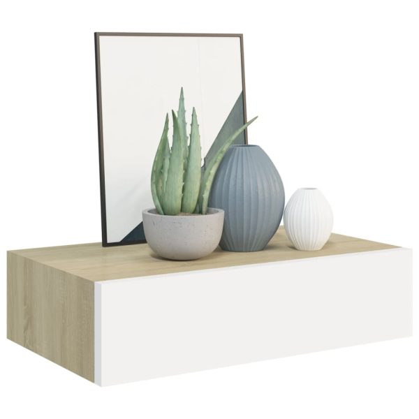 Wandschap Met Lade 40X23,5X10 Cm Mdf Kleurig En Eiken En Wit - Afbeelding 3