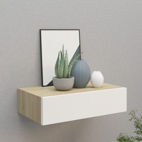 Wandschap Met Lade 40X23,5X10 Cm Mdf Kleurig En Eiken En Wit