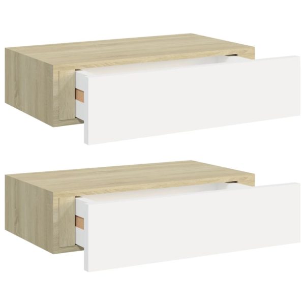 Wandschappen Met Lade 40X23,5X10 Cm Mdf Kleur En Eiken En Wit - Afbeelding 2