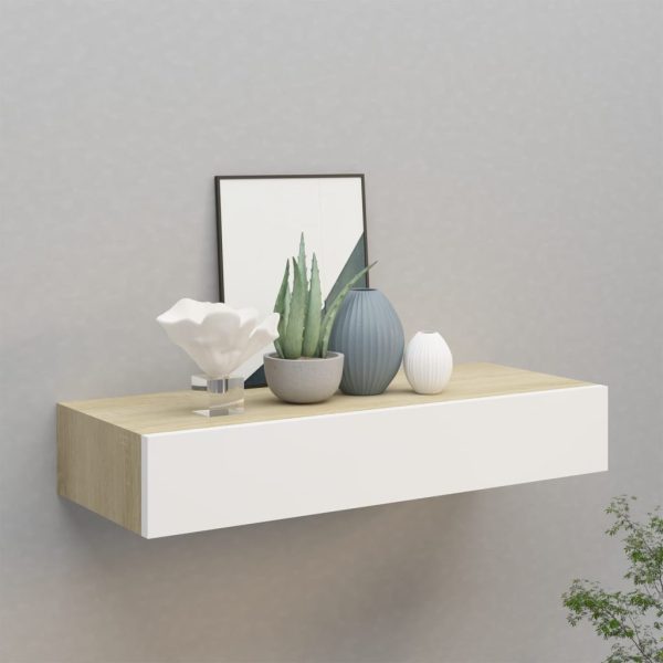 Wandschap Met Lade 40X23,5X10 Cm Mdf Kleurig En Eiken En Wit - Afbeelding 10