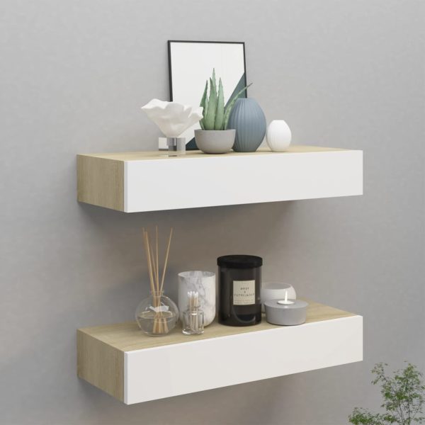 Wandschappen Met Lade 40X23,5X10 Cm Mdf Kleur En Eiken En Wit - Afbeelding 11