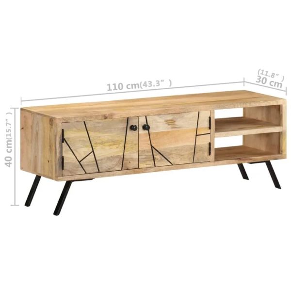 Tv-Meubel 110X30X40 Cm Massief Mangohout Antraciet - Afbeelding 9