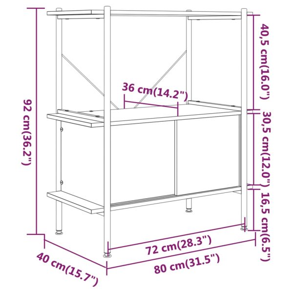 Opbergrek 3-Laags Met Kast 80X40X Staal En Bewerkt Hout - Afbeelding 6