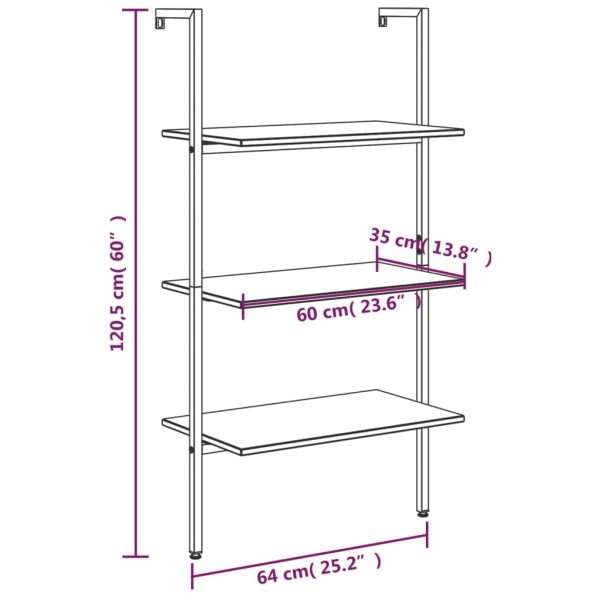 Ladderrek Met 3 Schappen 64X35X120,5 Cm En Zwart - Afbeelding 8