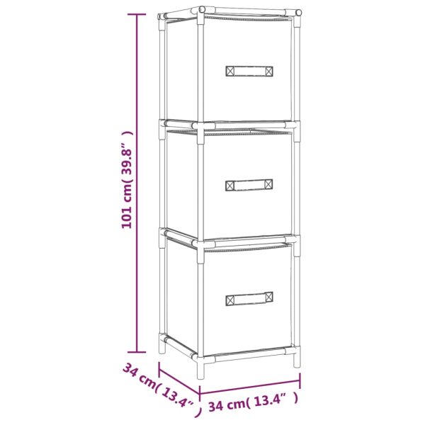 Opbergkast Met 3 Stoffen Lades 34X34X101 Cm Staal Grijs - Afbeelding 7