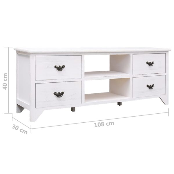 Tv-Meubel 108X30X40 Cm Massief Paulowniahout Antiekwit - Afbeelding 7