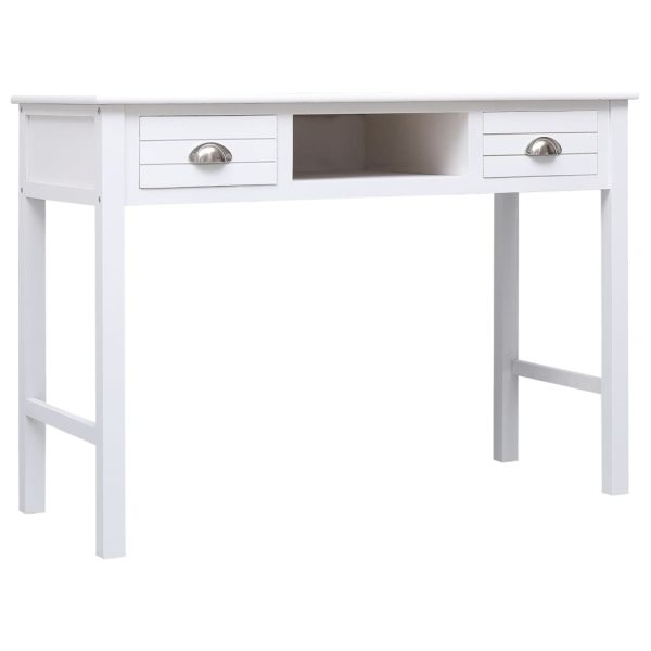 Bureau 108X45X76 Cm Massief Paulowniahout Wit Grijs - Afbeelding 2