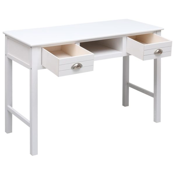 Bureau 108X45X76 Cm Massief Paulowniahout Wit Grijs - Afbeelding 3