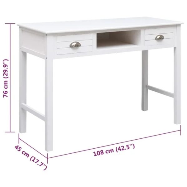 Bureau 108X45X76 Cm Massief Paulowniahout Wit Grijs - Afbeelding 9