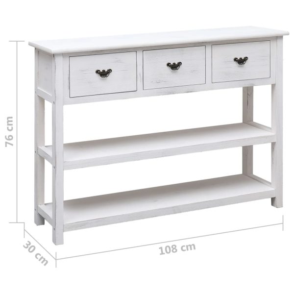 Dressoir 108X30X76 Cm Massief Paulowniahout Antiekwit - Afbeelding 9