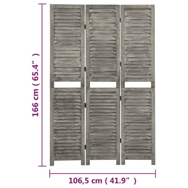 Kamerscherm Met 3 Panelen 106,5X166 Cm Massief Hout Grijs - Afbeelding 7