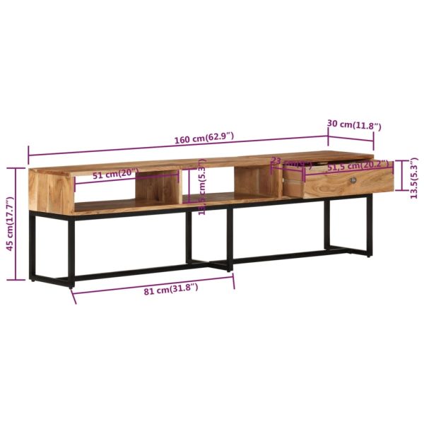 Tv-Meubel 160X30X45 Cm Massief Acaciahout - Afbeelding 8