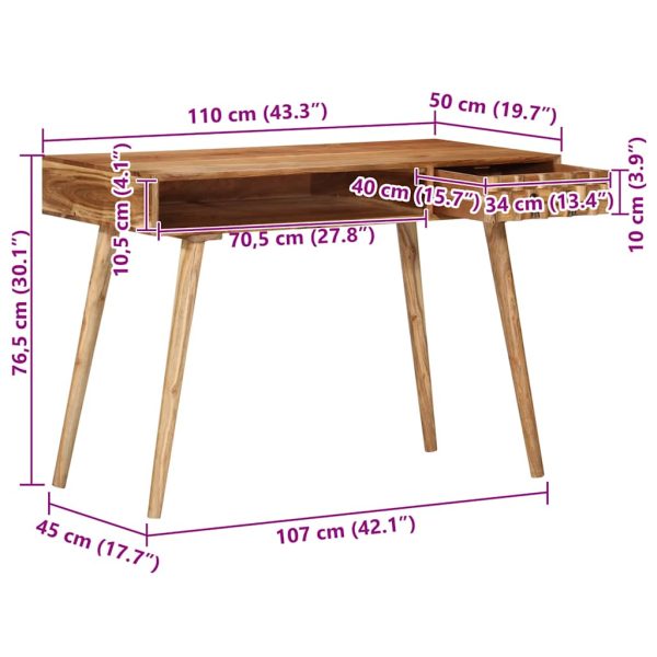 Schrijftafel 110X50X76 Cm Massief Acaciahout - Afbeelding 9