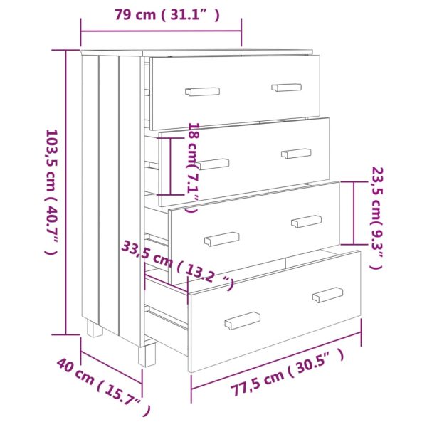 Dressoir Hamar 79X40X103,5 Cm Massief Grenenhout - Afbeelding 9