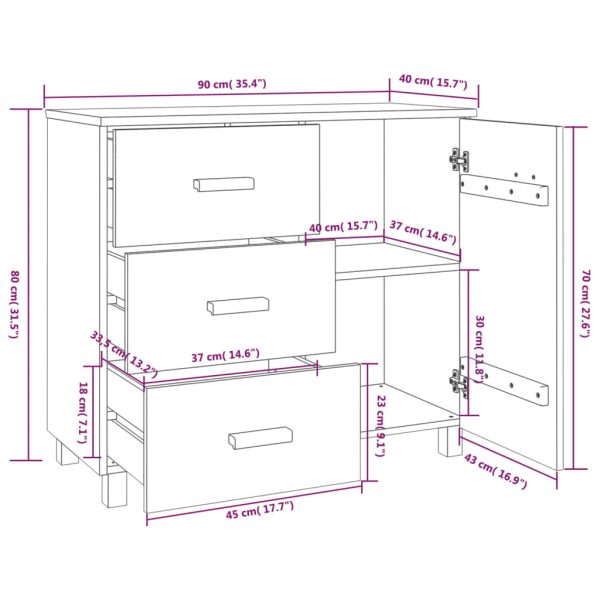 Dressoir Hamar 90X40X80 Cm Massief Grenenhout - Afbeelding 9