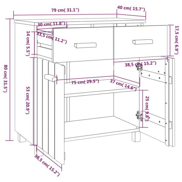 Dressoir Hamar 79X40X80 Cm Massief Grenenhout - Afbeelding 9