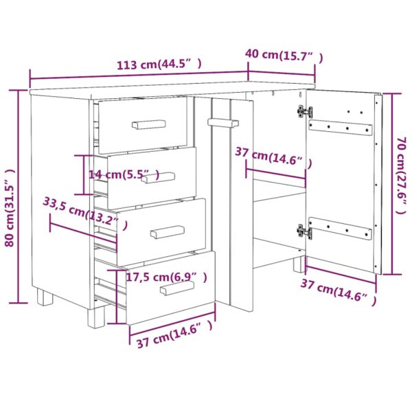 Dressoir Hamar 113X40X80 Cm Massief Grenenhout - Afbeelding 8