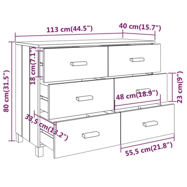 Dressoir Hamar 113X40X80 Cm Massief Grenenhout - Afbeelding 8