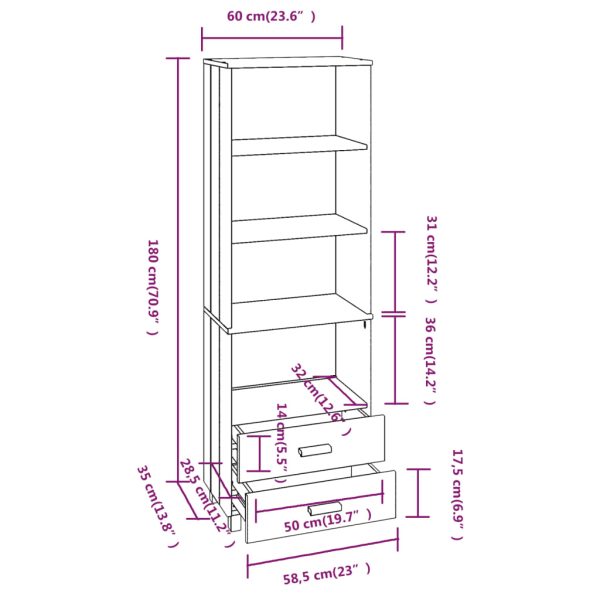 Hoge Kast Hamar 60X35X180 Cm Massief Grenenhout - Afbeelding 9