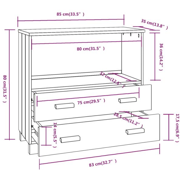 Dressoir Hamar 85X35X80 Cm Massief Grenenhout - Afbeelding 9