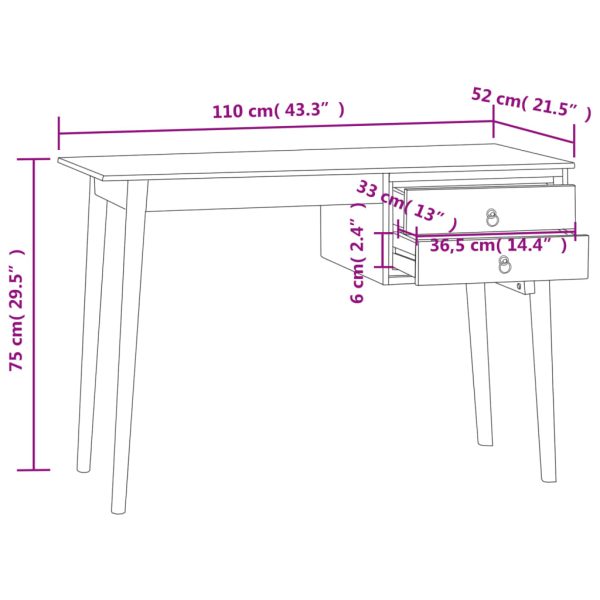 Bureau Met 2 Lades 110X52X75 Cm Massief Teakhout - Afbeelding 8