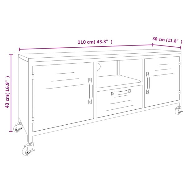 Tv-Meubel 110X30X43 Cm Ijzer En Massief Vurenhout Zwart - Afbeelding 7