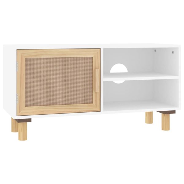 Tv-Meubel 80X30X40 Cm Massief Grenenhout En Rattan - Afbeelding 2