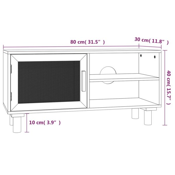 Tv-Meubel 80X30X40 Cm Massief Grenenhout En Rattan - Afbeelding 8