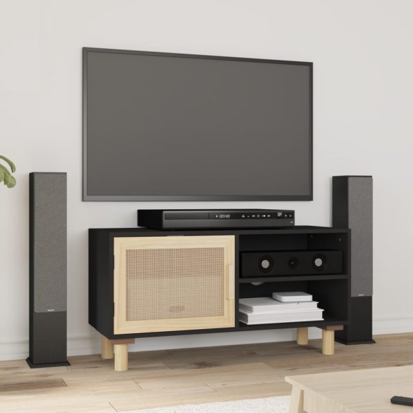 Tv-Meubel 80X30X40 Cm Massief Grenenhout En Rattan - Afbeelding 9