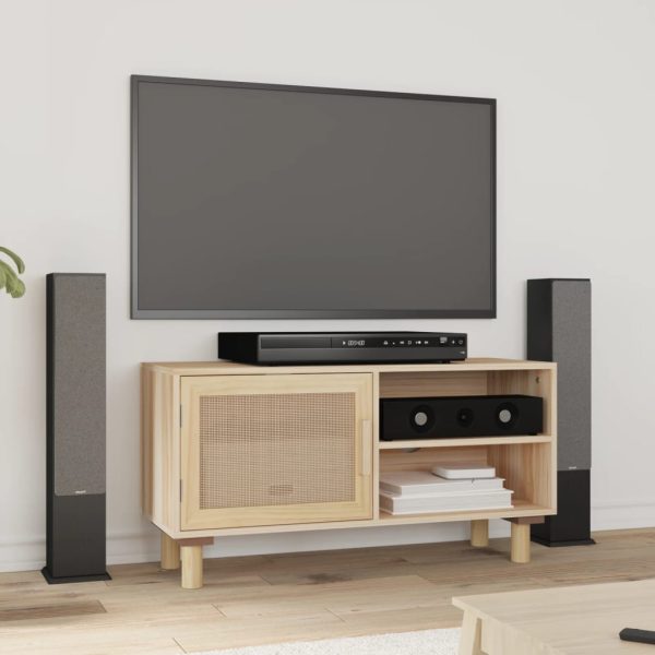 Tv-Meubel 80X30X40 Cm Massief Grenenhout En Rattan - Afbeelding 10