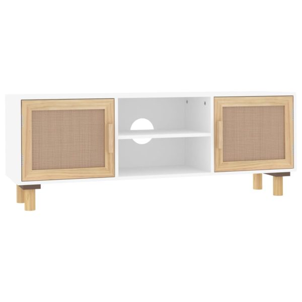 Tv-Meubel 105X30X40 Cm Massief Grenenhout En Rattan - Afbeelding 2