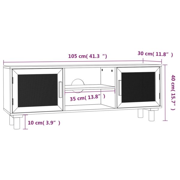 Tv-Meubel 105X30X40 Cm Massief Grenenhout En Rattan - Afbeelding 8