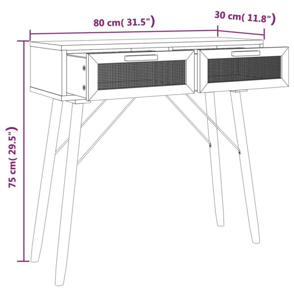 Wandtafel 80X30X75 Cm Massief Grenenhout En Natuurlijk Rattan - Afbeelding 7