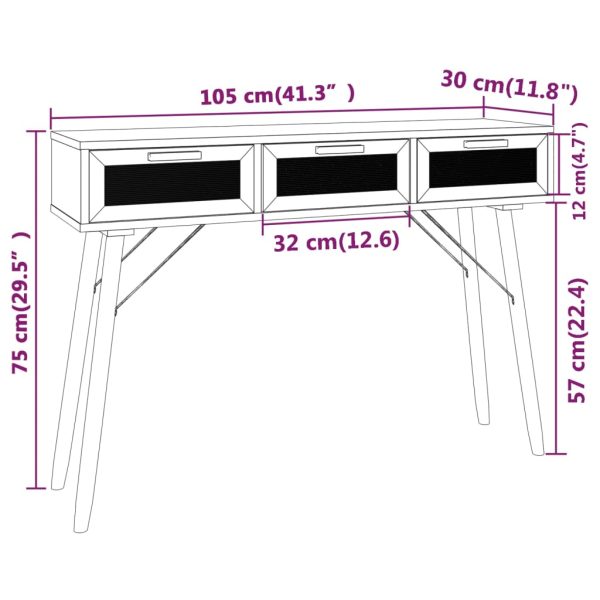 Wandtafel 105X30X75 Cm Massief Grenenhout En Natuurlijk Rattan - Afbeelding 6