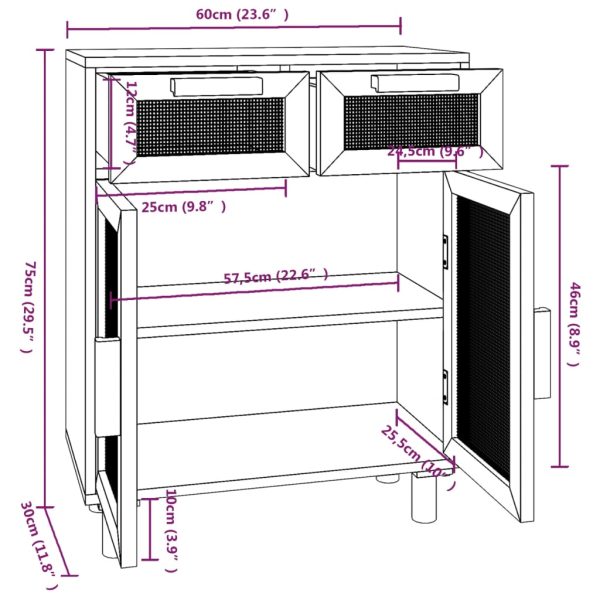 Dressoir 60X30X75 Cm Massief Grenenhout En Rattan - Afbeelding 8