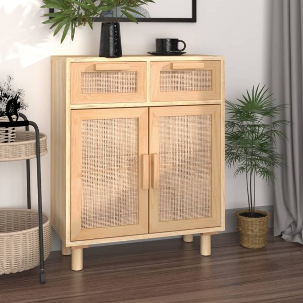 Dressoir 60X30X75 Cm Massief Grenenhout En Rattan - Afbeelding 11