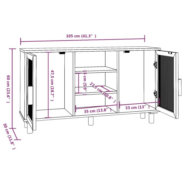 Dressoir 105X30X60 Cm Massief Grenenhout En Rattan - Afbeelding 8