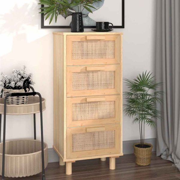 Dressoir 40X30X90 Cm Massief Grenenhout En Rattan - Afbeelding 11