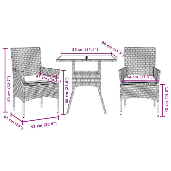 3-Delige Tuinset Met Kussens Poly Rattan En Glas - Afbeelding 7