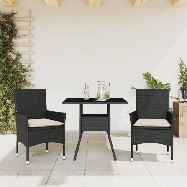 3-Delige Tuinset Met Kussens Poly Rattan En Glas